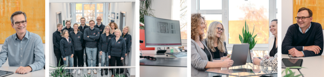 Ein Headerbild mit Bildern  von Mitarbeitenden