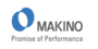 Logo von Makino. Links sieht man eine grafische Form in Blau, daneben der Makino Schriftzug in Großbuchstaben, darunter steht der Claim von Makino "Promise of Performance"